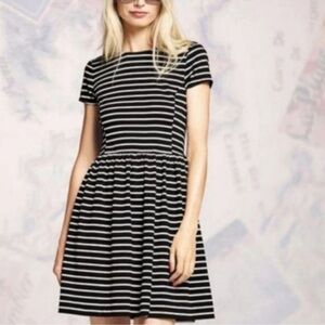 Peter Som Striped Fit and Flare Dress Black White Large